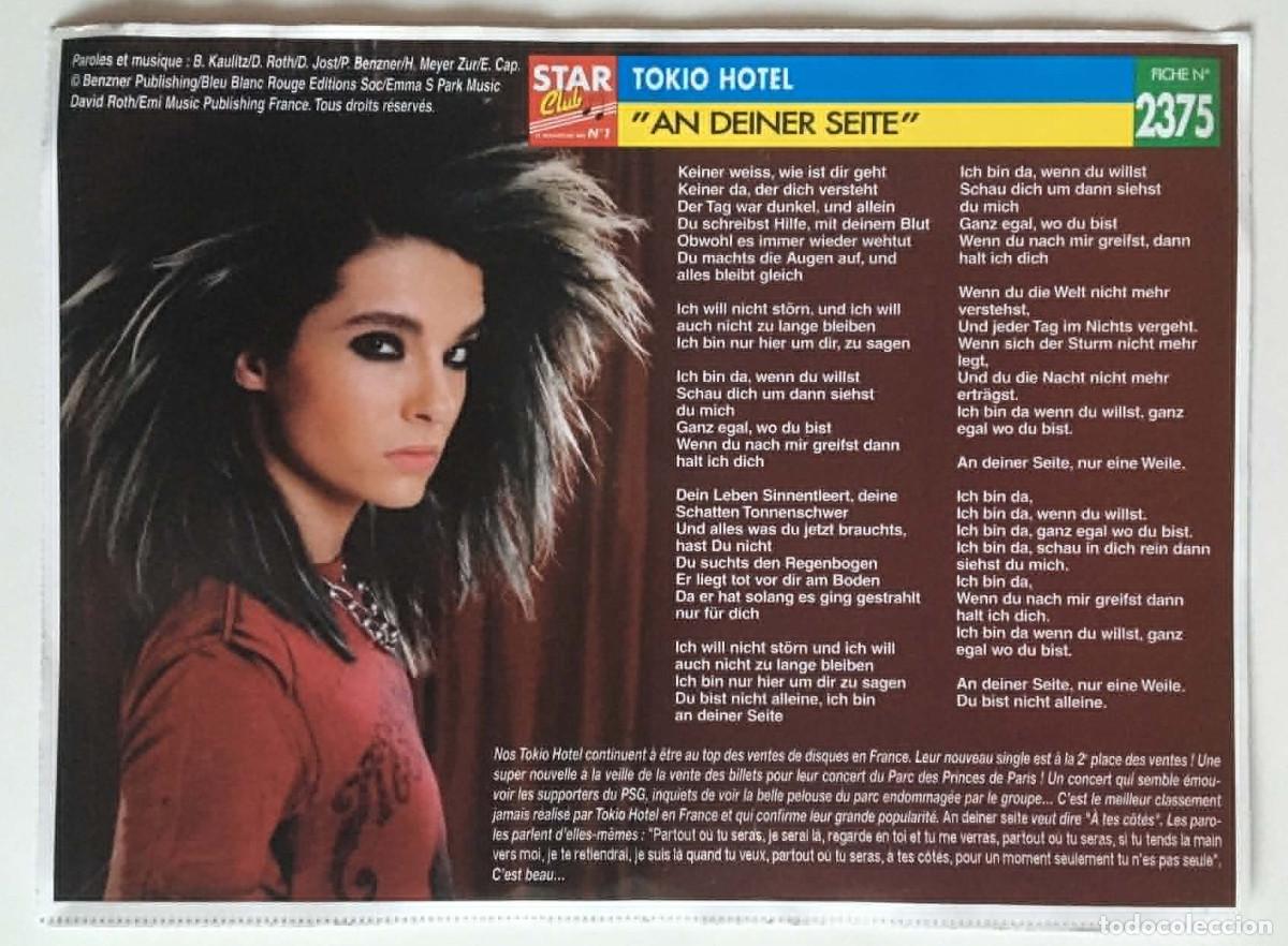 Foto di Cantanti: Bill Kaulitz Tokio Hotel / H&eacute;l&egrave;ne S&eacute;gara Song Lyrics Sheet Card Star Club Magazine France 2007 Music