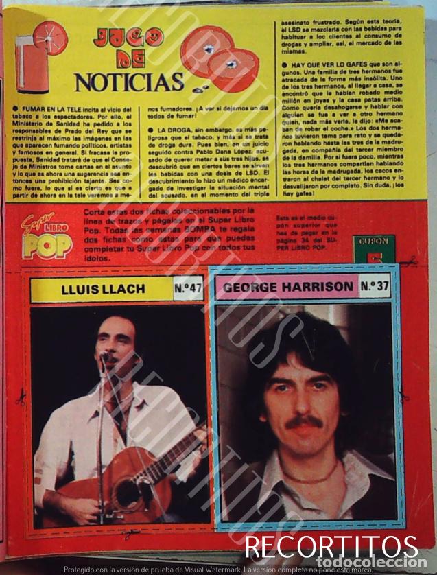 Fotos de Cantantes: LLUIS LLACH GEORGE HARRISON LOS BEATLES THE CROMOS BOMBA SUPER POP FICHAS CANTANTES