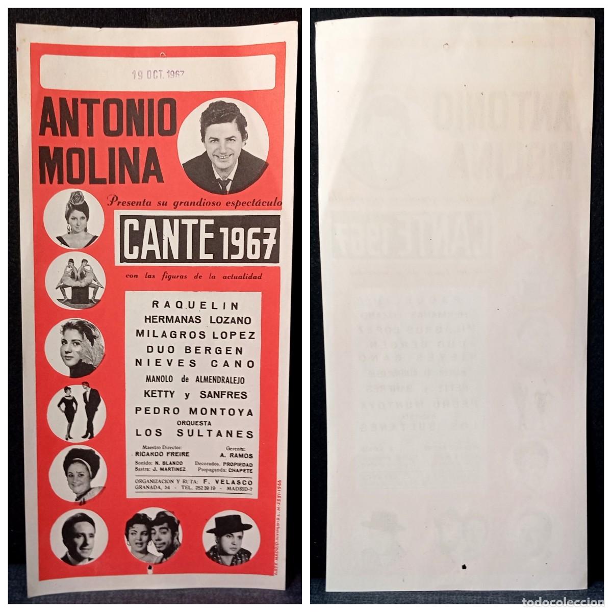 Fotos de Cantantes: ⚜️ # &Ntilde;02C. Cartel Programa Antonio Molina Cante 1967 Original Concierto Espect&aacute;culo &Eacute;poca