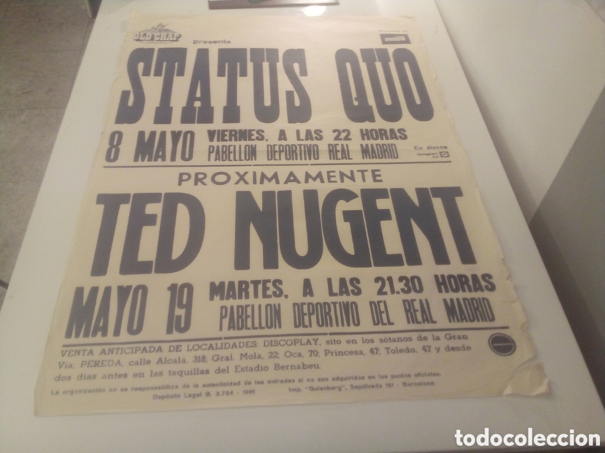 Fotos de cantantes: STATUS QUO TED NUGENT cartel original Madrid 1981 TOUR 101X71