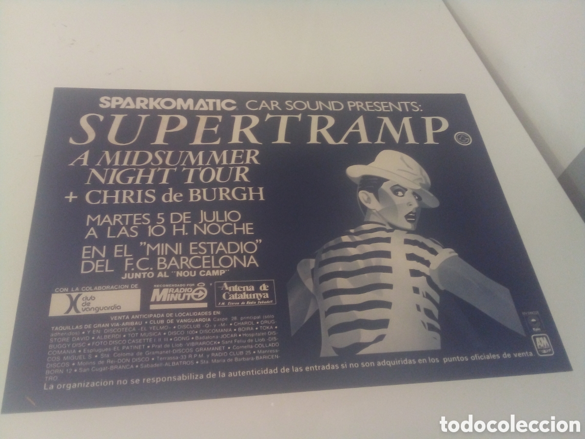 Fotos de cantantes: SUPERTRAMP X 5 OFERTA VENDEDORES Barcelona 1983 49x67