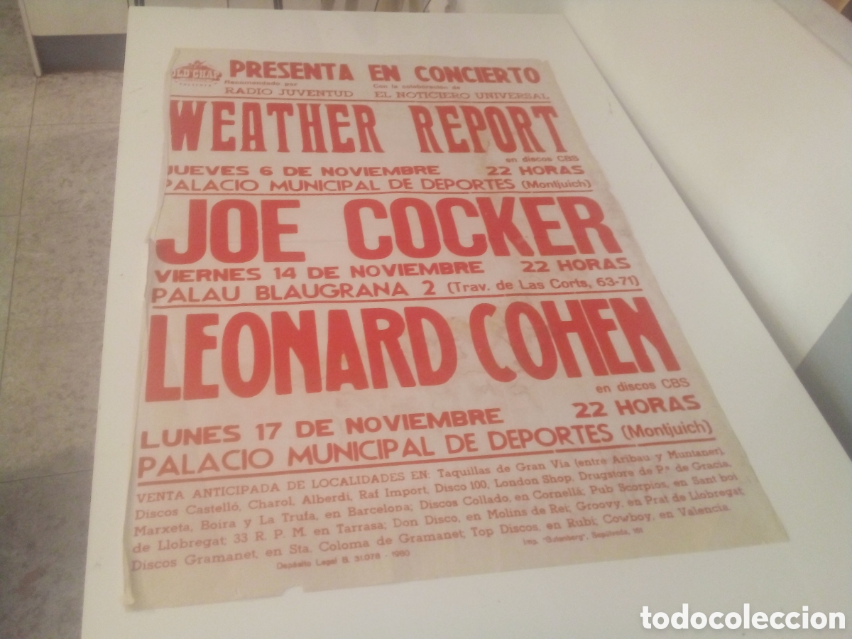 Fotos de cantantes: JOE COCKER WEATHER REPORT LEONARD COHEN cartel original 1980 100x68