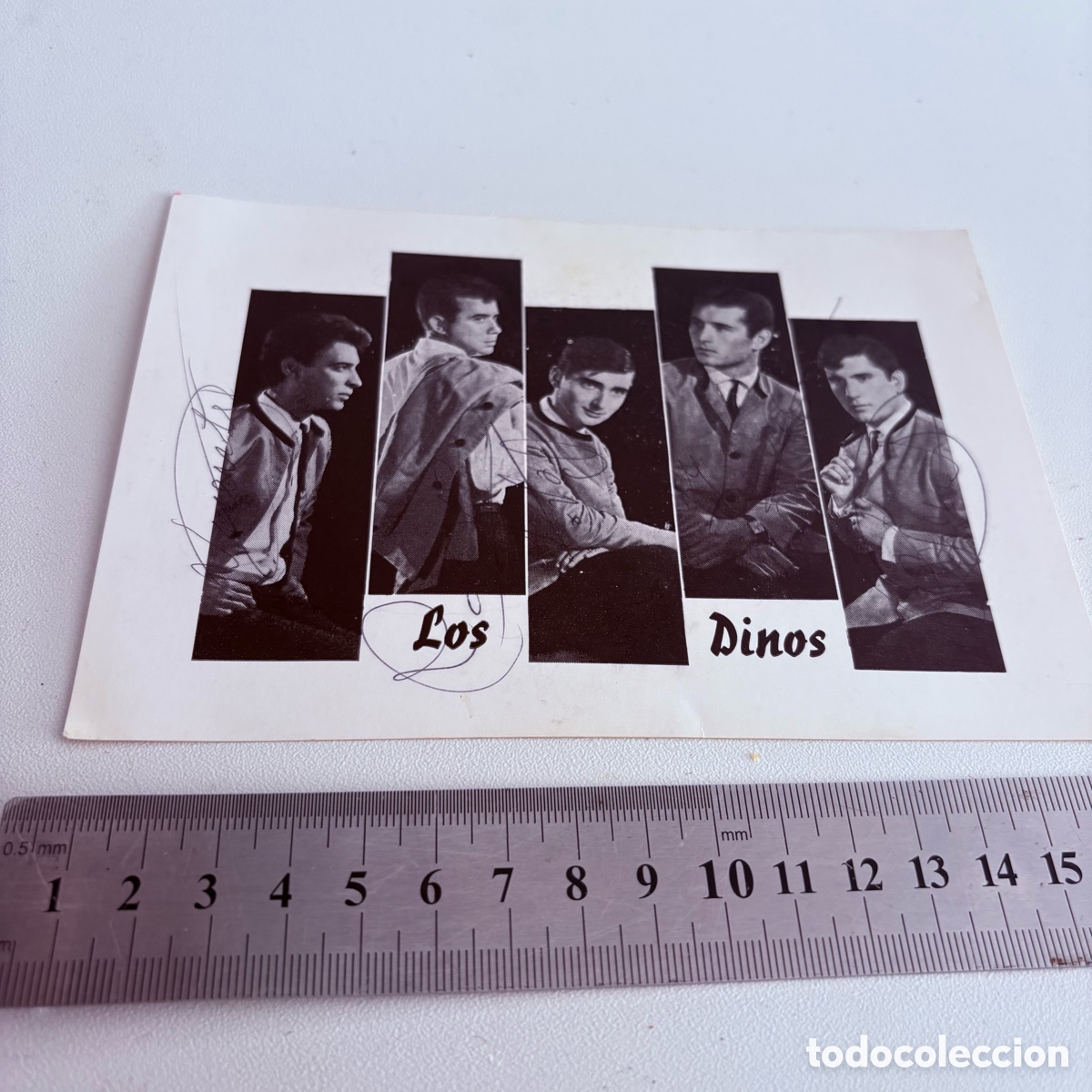 Fotos de cantantes: foto postal fotografia con autografos grupo banda musical los dinos a&ntilde;os 60