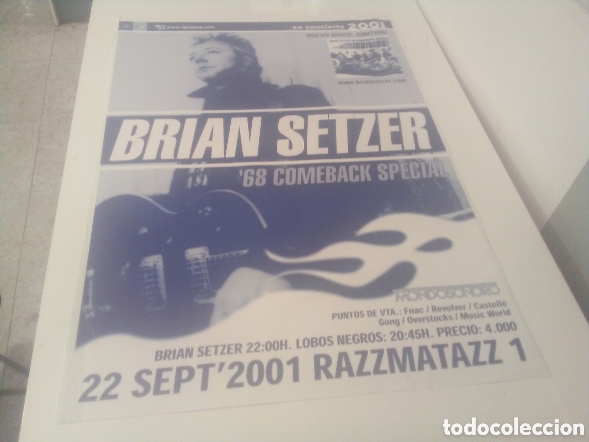 Fotos de cantantes: BRIAN SETZER STRAY CATS CARTEL ORIGINAL 100X70 BARCELONA 2001 GIRA TOUR