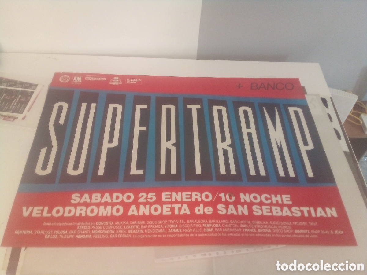 Fotos de cantantes: SUPERTRAMP + BANCO cartel original San Sebastian 1986 TOUR 63X88