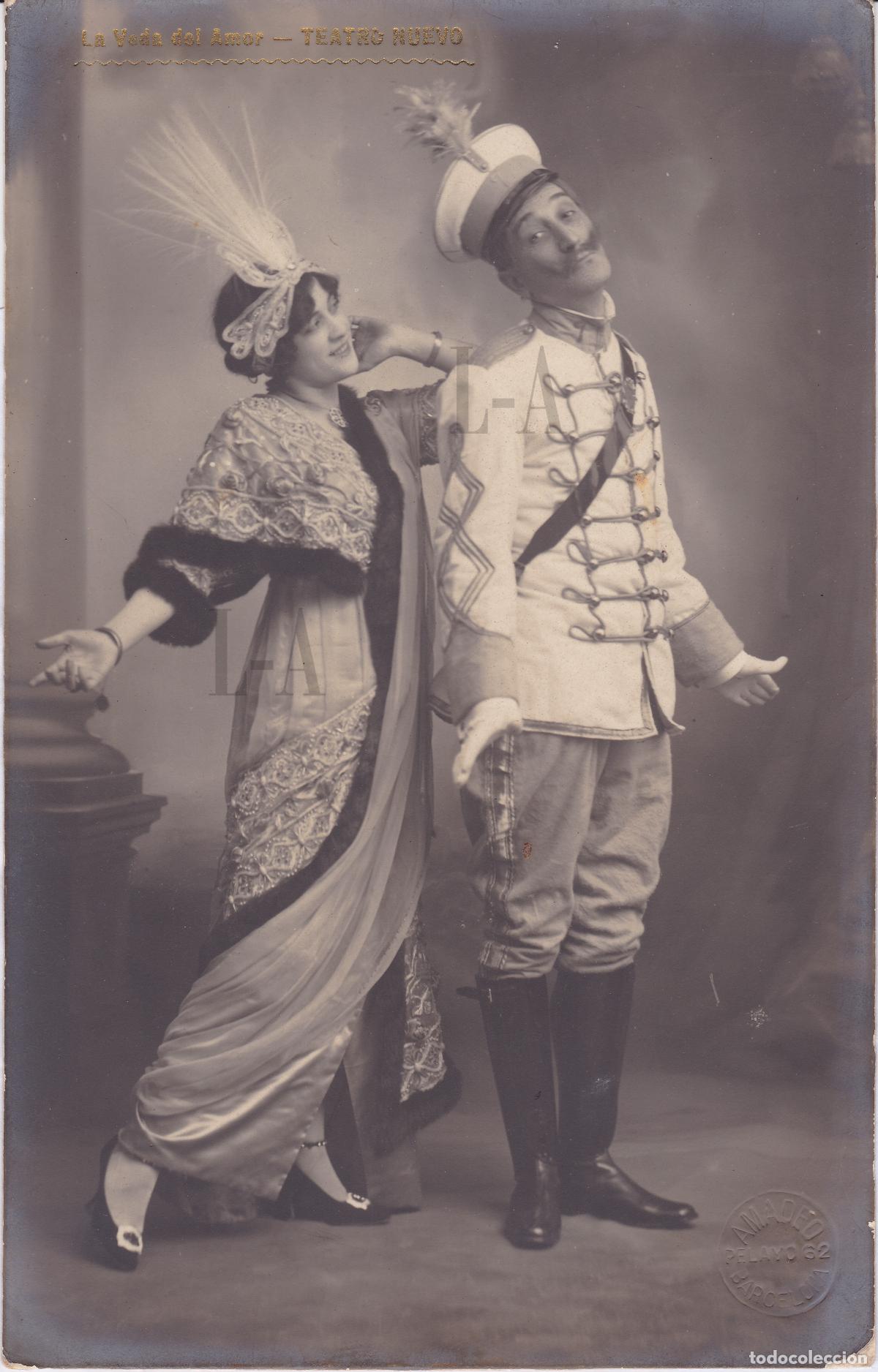 Fotos de cantantes: Dos fotograf&iacute;as de &rdquo;La veda del amor&rdquo; (Vives). Artistas del estreno en Barcelona, 1913. Zarzuela