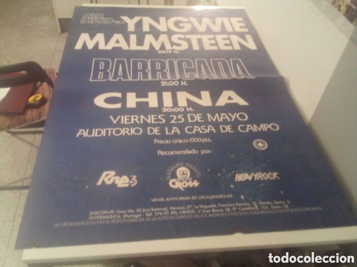 Fotos de cantantes: YNGWIE MALMSTEEN + BARRICADA cartel original Madrid 1990 TOUR 130X90
