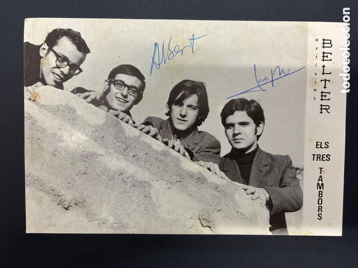 Fotos de cantantes: POSTAL PROMOCIONAL GRUPO ELS TRES TAMBORS FIRMADA DISCOS BELTER