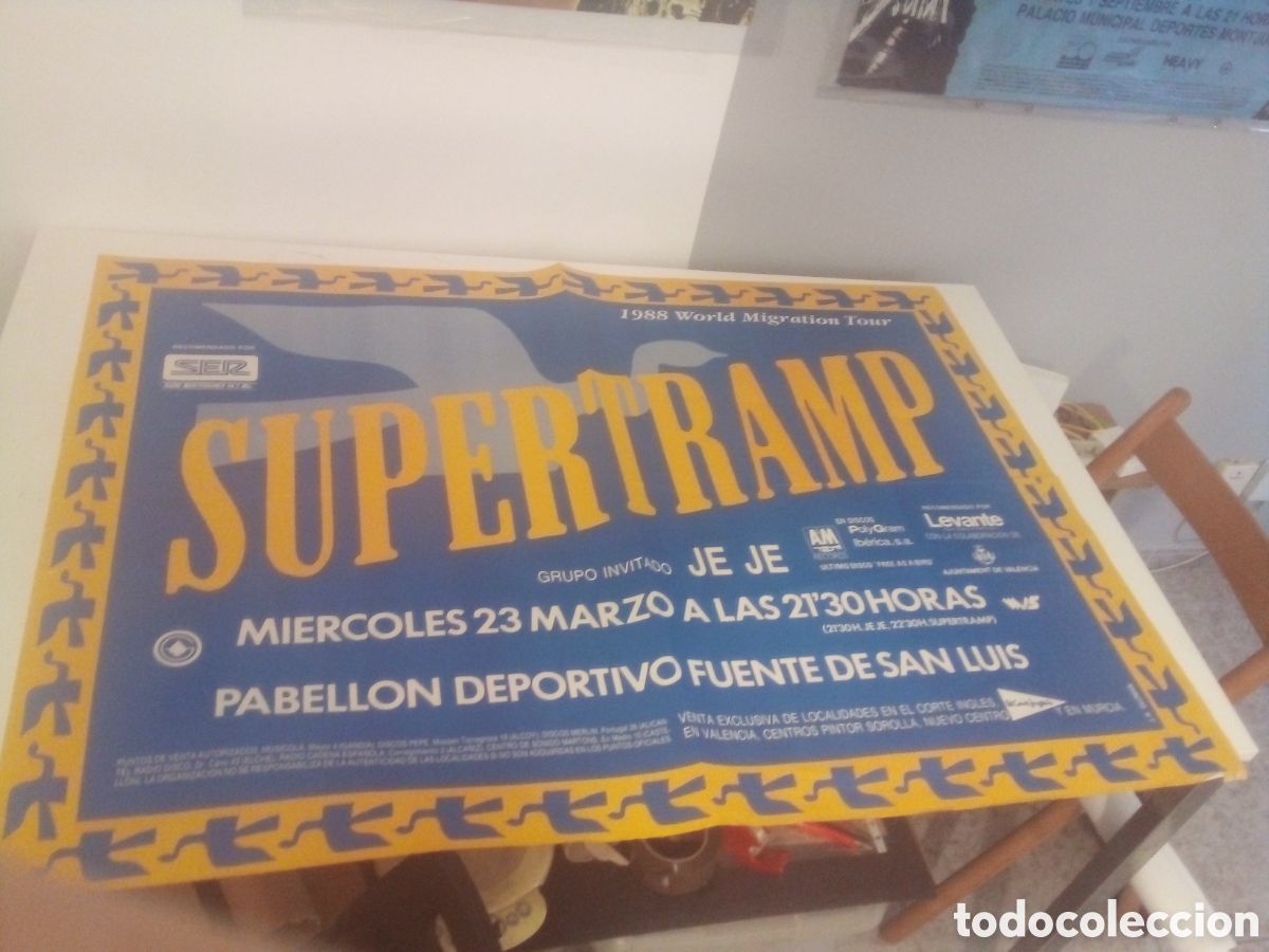 Fotos de cantantes: SUPERTRAMP cartel original 1988 Valencia TOUR 88X123 26