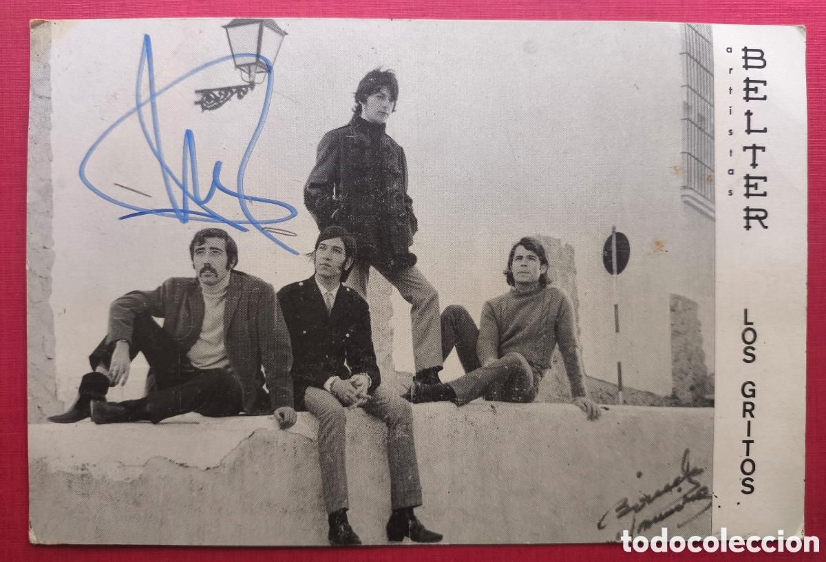 Fotos de cantantes: LOS GRITOS GRUPO MUSICA POP - ROCK POSTAL PROMOCIONAL FIRMADA Y DEDICADA BELTER C. 1970