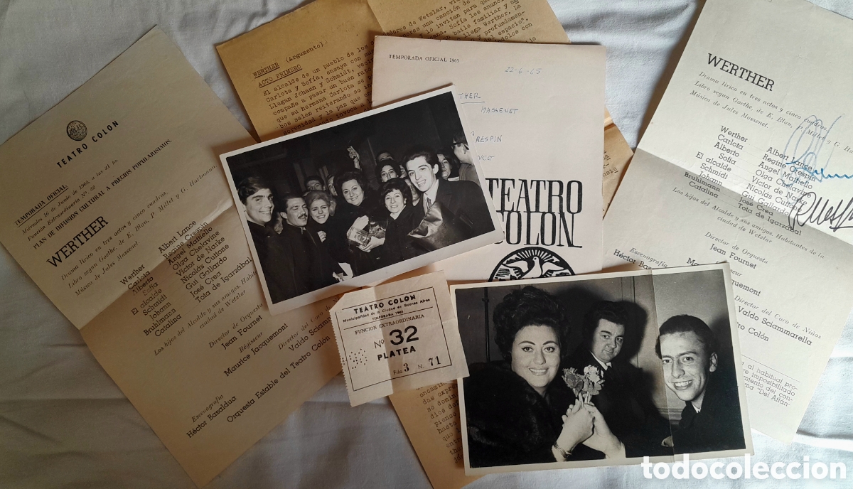 Fotos de cantantes: Regine Crespin, Alberto Lance. Programa Teatro Col&oacute;n firmado y con fotos.Opera WERTHER 1965 Basaldua