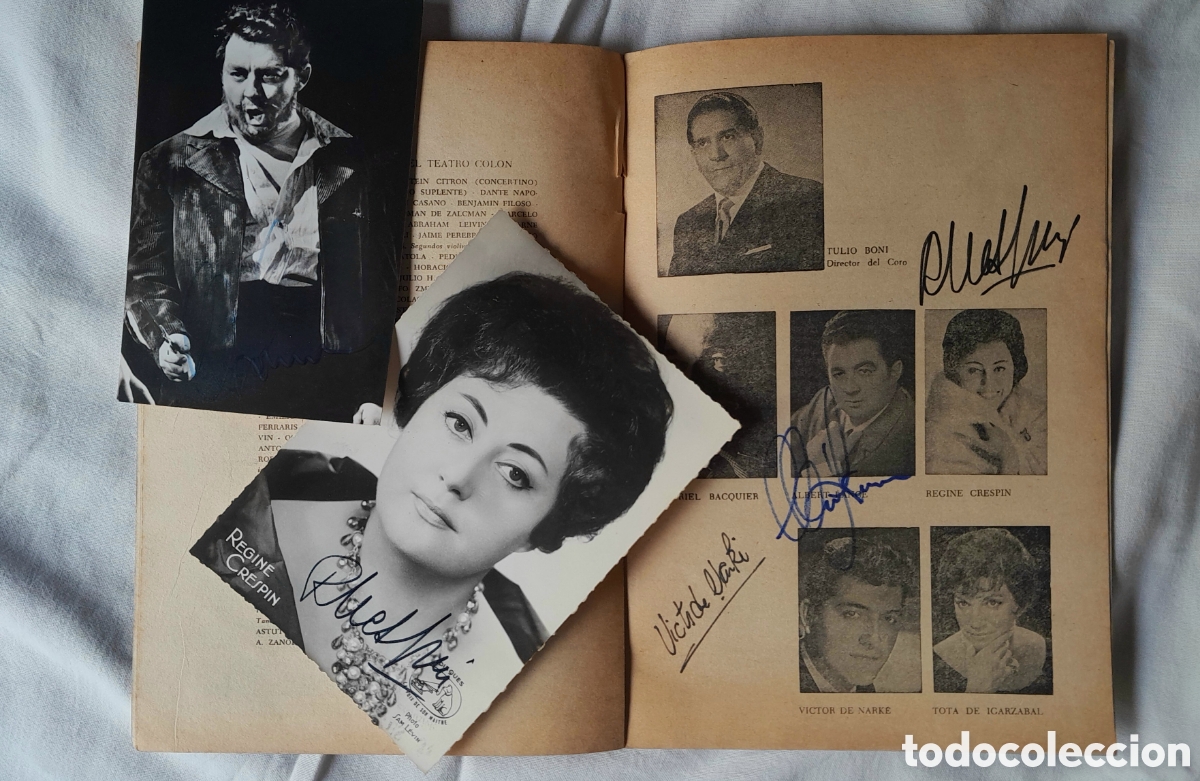 Fotos de cantantes: Regine Crespin, Alberto Lance. Programa Teatro Col&oacute;n firmado y con fotos. Opera FAUSTO Berlioz Narke