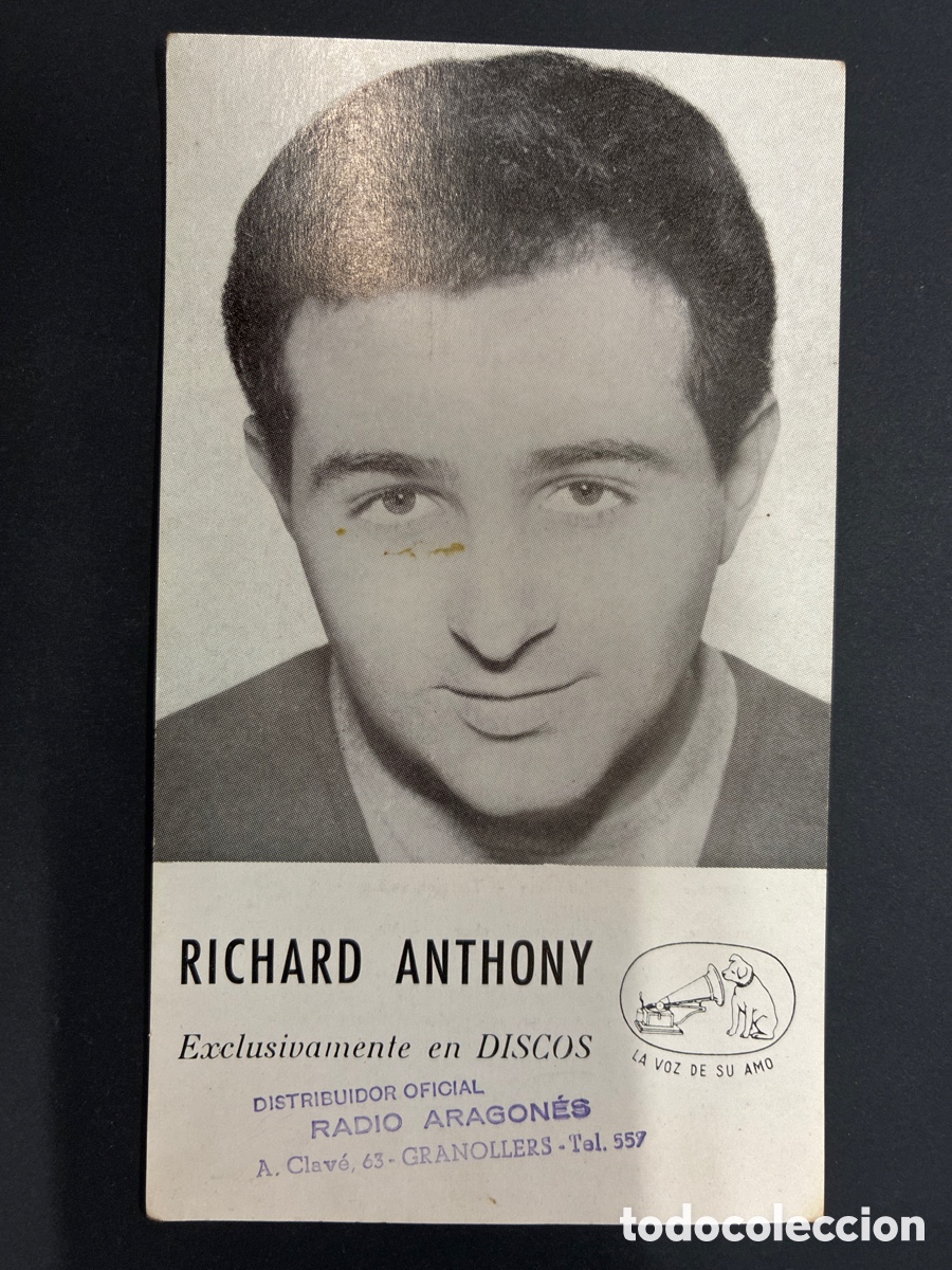 Fotos de cantantes: POSTAL PROMOCIONAL RICHARD ANTHONY DISCOS LA VOZ DE SU AMO