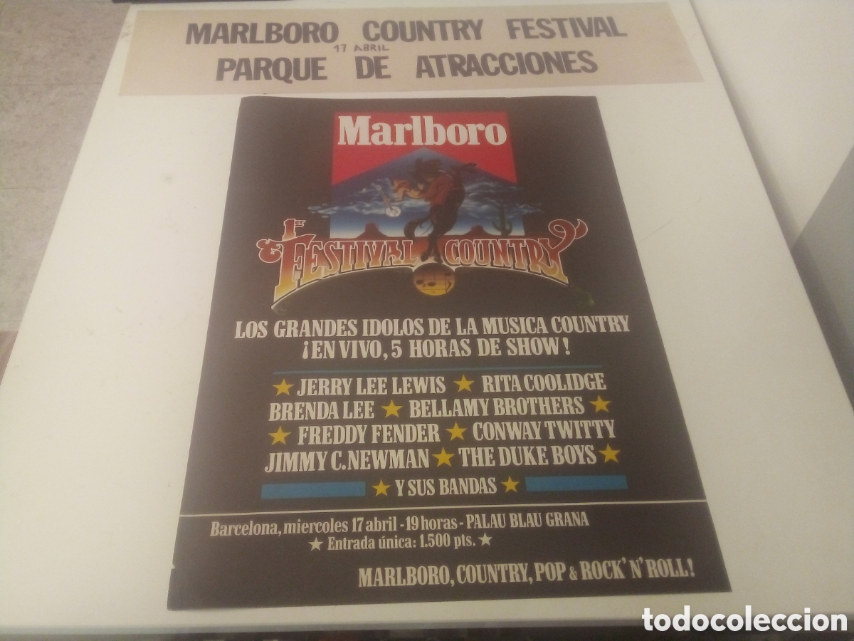 Fotos de cantantes: JERRY LEE LEWIS Rita Coolidge cartel original + banda Barcelona 2985 Marlboro country festival 68x49