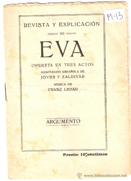 Libretos de &oacute;pera: EVA  - OPERETA - (M-13) - Foto 1