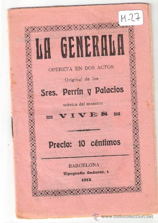 Libretos de &oacute;pera: LA GENERALA -  OPERETA - (M-27) - Foto 1