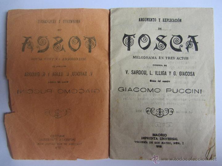 Libretos de &oacute;pera: Argumento y explicaci&oacute;n de Tosca. Puccini.1916 - Foto 2