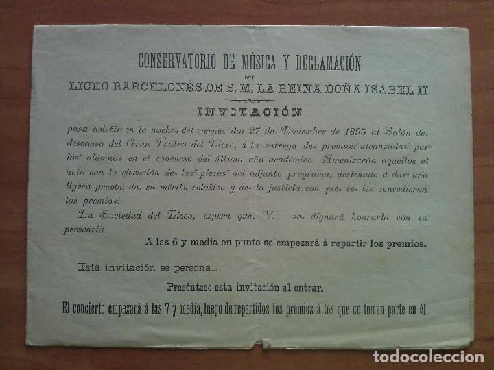 Libretos de &oacute;pera: 1895 INVITACI&Oacute;N Y PROGRAMA - TEATRO LICEO BARCELONA - Foto 1