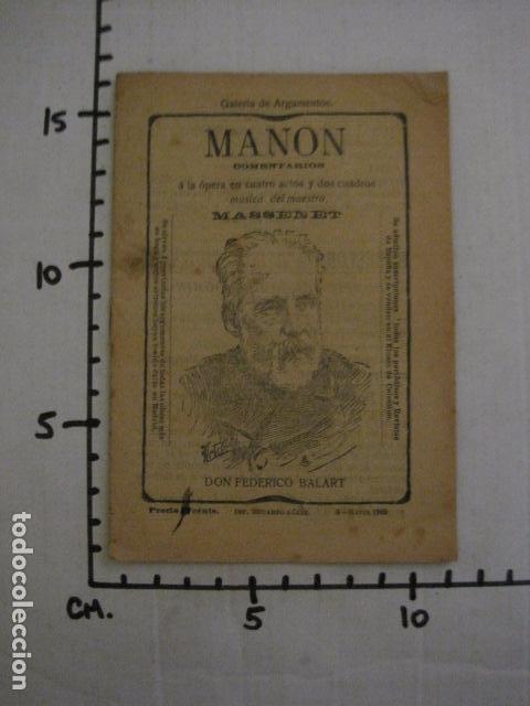 Libretos de &oacute;pera: MANON - ARGUMENTO Y CANTABLES - (v-11.800) - Foto 3