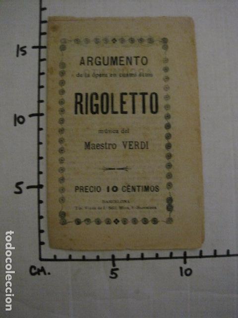 Libretos de &oacute;pera: RIGOLETTO - ARGUMENTO Y CANTABLES - (v-11.825) - Foto 3