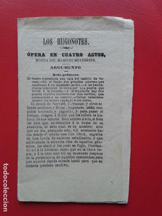 Libretos de &oacute;pera: LIBRETO DE OPERA ARGUMENTO LOS HUGONOTES DEL MAESTRO MEYERBEER - Foto 1
