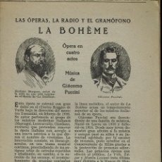 Libretos de ópera: LA BOHÈME, DE GIACONMO PUCCINI. AÑO ¿? (ÓPERA). Lote 138516634