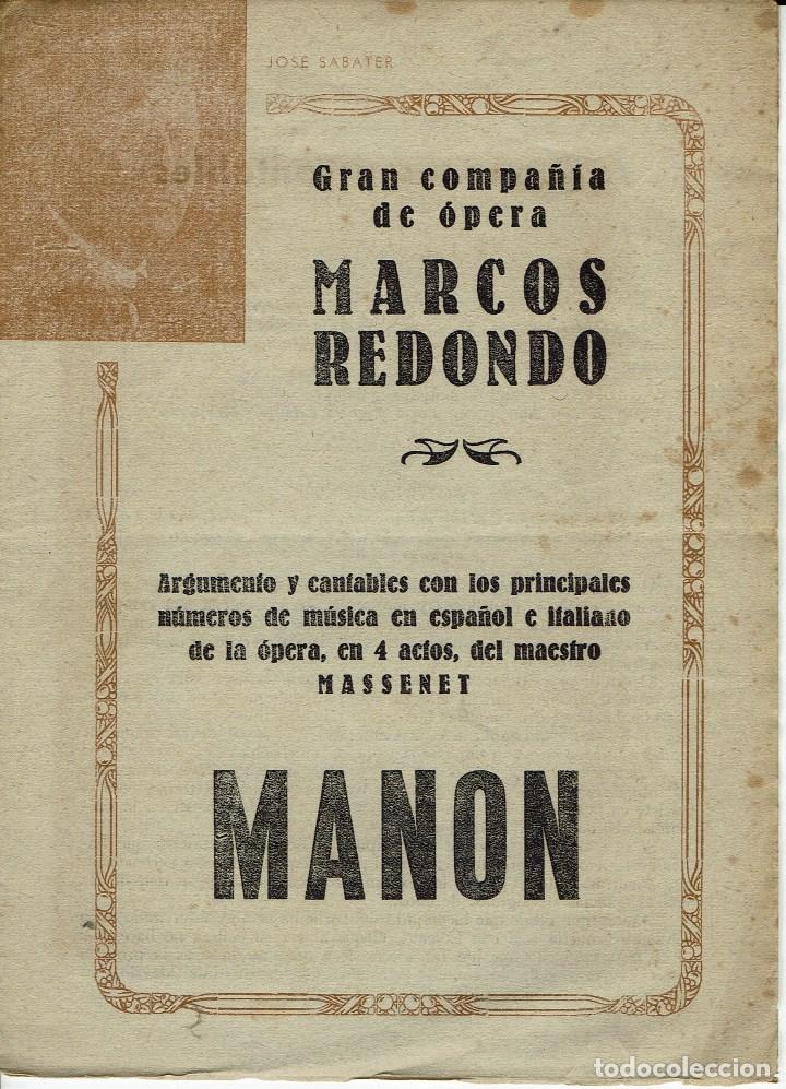 Libretos de &oacute;pera: MANON, DEL MAESTRO MASSENET. A&Ntilde;O &iquest;? (&Oacute;PERA) - Foto 1