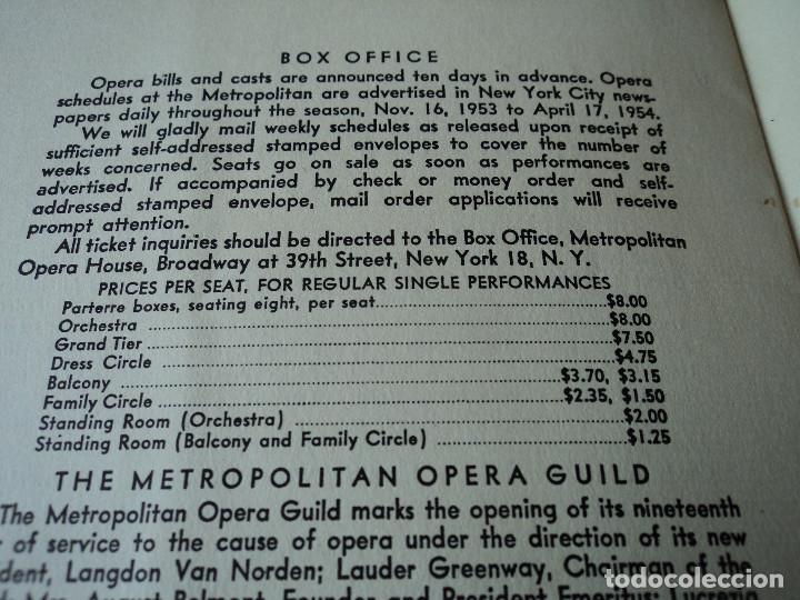Libretos de &oacute;pera: METROPOLITAN OPERA NEW YORK PROGRAMA DE ACTIVIDADES 1954 - Foto 12
