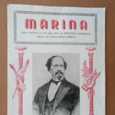 Libretos de ópera: MARINA OPERA ESPAÑOLA CON FOTOS ACTORES Y CANTANTES MARCOS REDONDO Y OTROS. Lote 312553008