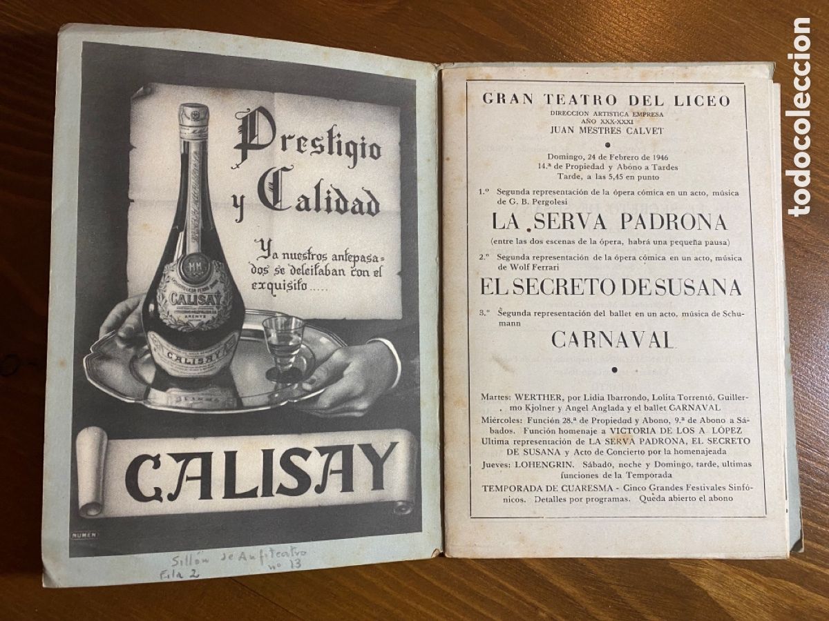 Libretos de &oacute;pera: Lote de 2 programas Gran Teatro del Liceo 1945 - 46 - Foto 2