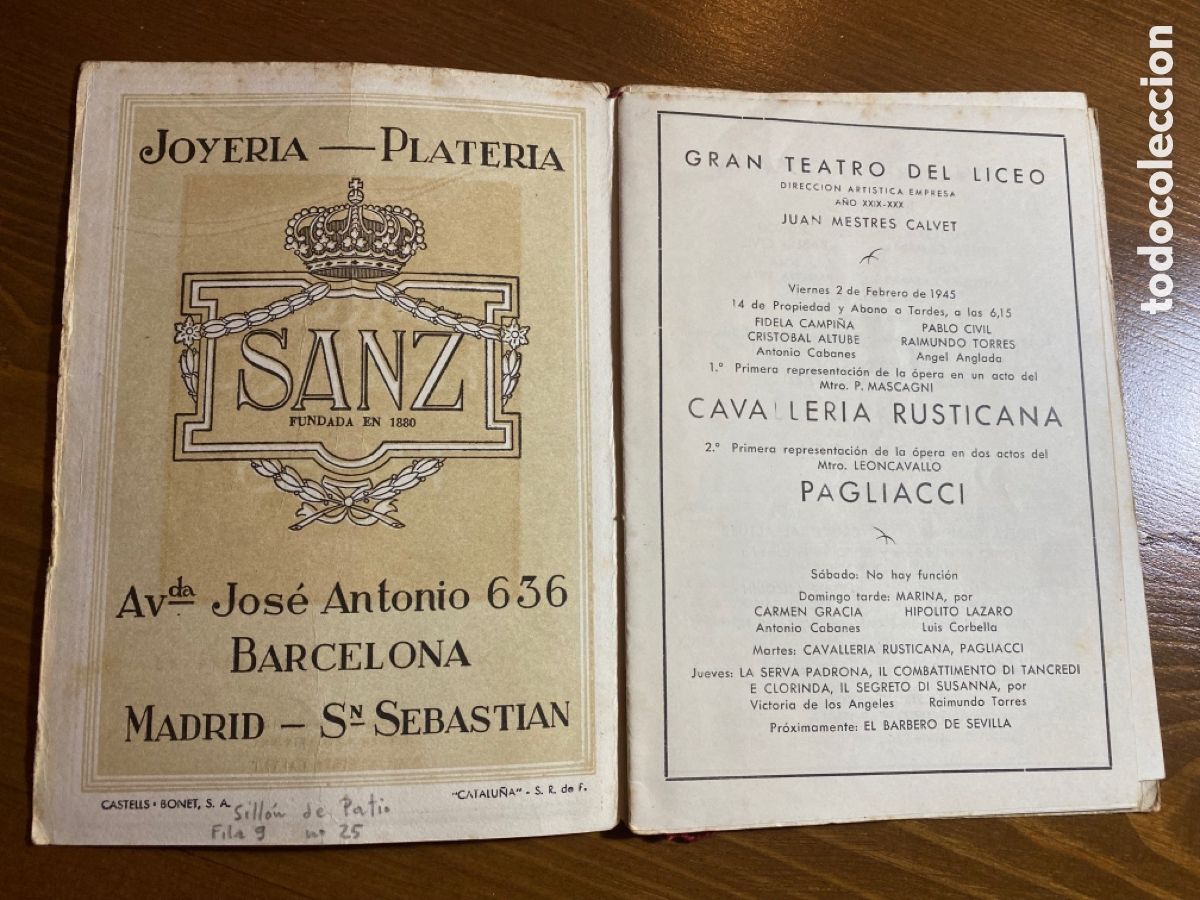 Libretos de &oacute;pera: Lote de 2 programas Gran Teatro del Liceo 1944 - 45 - Foto 4