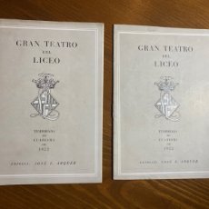 Libretos de ópera: LOTE DE 2 PROGRAMAS GRAN TEATRO DEL LICEO 1952 TEMPORADA DE CUARESMA. Lote 377445209