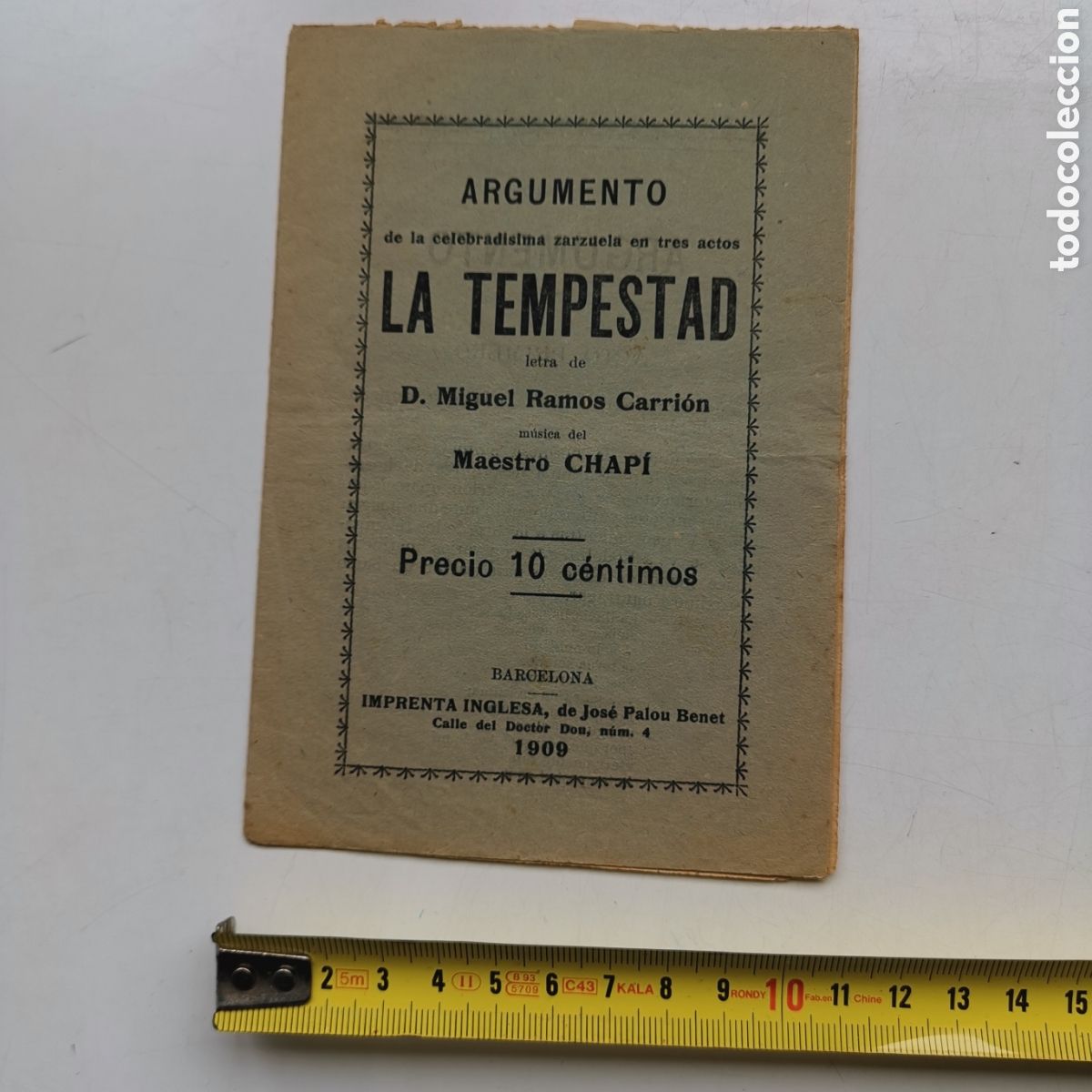 Libretos de &oacute;pera: Librito de Zarzuela La Tempestad de 1909 - Foto 2