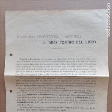 Libretos de ópera: A LOS SEÑORES PROPIETARIOS Y ABONADOS DEL GRAN TEATRO DEL LICEO BARCELONA 1904. Lote 401278334