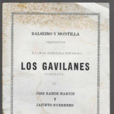 Libretos de ópera: PUERTO RICO,- GRAN ZARZUELA--LOS GAVILANES-- 16 PAGINAS, VER FOTO