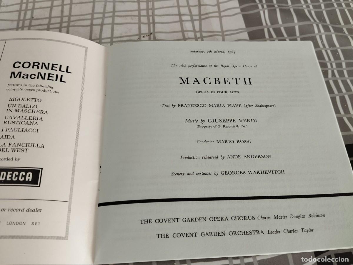Libretos de &oacute;pera: CATALOGO PROGRAMA ROYAL OPERA HOUSE CONVENT GARDEN MACBETH 1964 - Foto 3