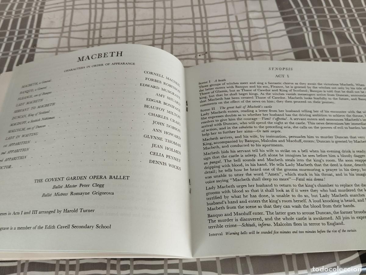 Libretos de &oacute;pera: CATALOGO PROGRAMA ROYAL OPERA HOUSE CONVENT GARDEN MACBETH 1964 - Foto 4