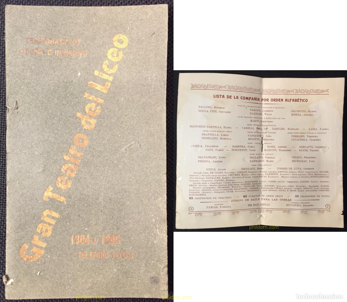 Libretos de &oacute;pera: PROGRAMA GRAN TEATRO DEL LICEO TEMPORADA OTO&Ntilde;O E INVIERNO 1904 A 1905