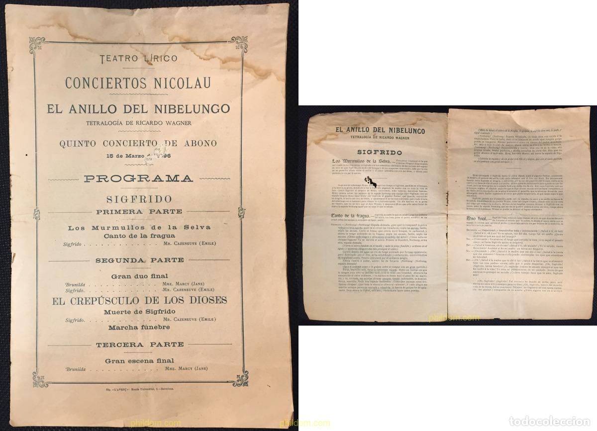 Libretos de &oacute;pera: PROGRAMA TEATRO LIRICO CONCIERTOS NICOLAU 1896 EL ANILLO DEL NIBENUNGO