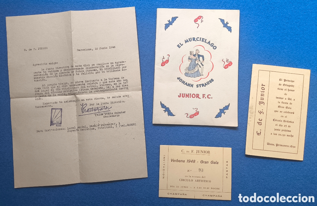 Libretti di opera: JUNIOR FOOTBALL CLUB INVITACI&Oacute;N &Oacute;PERA EL MURCI&Eacute;LAGO BARCELONA 1948