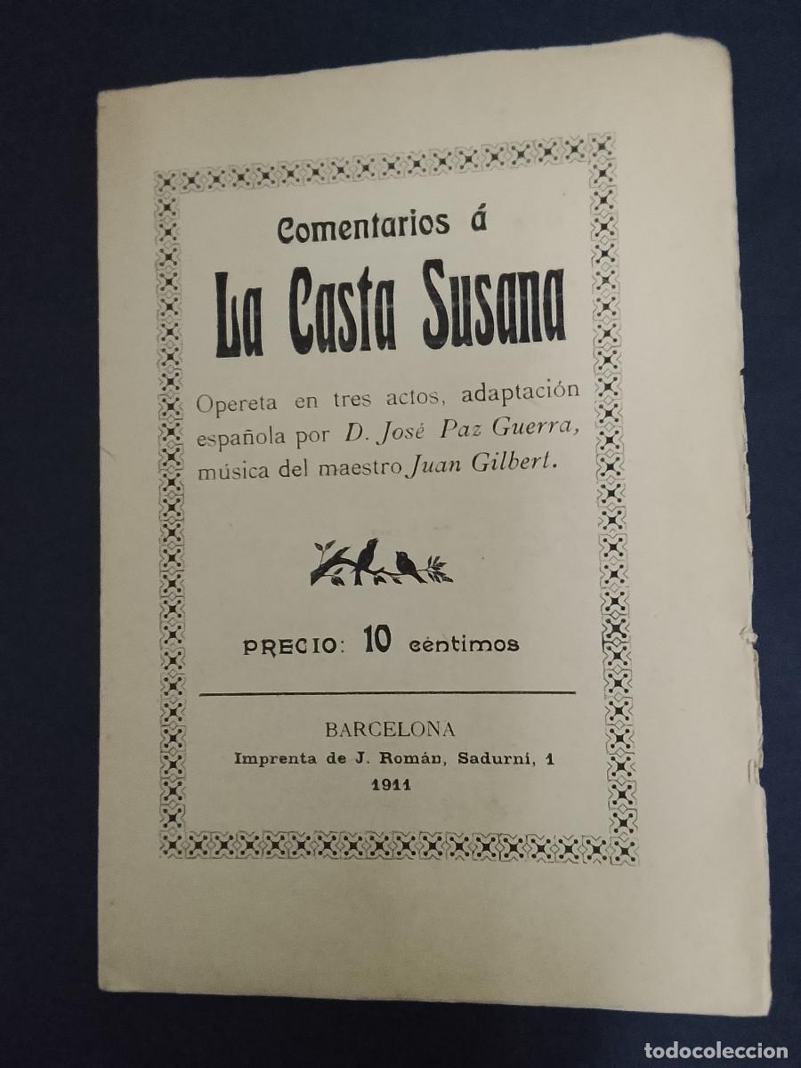 Libretos de &oacute;pera: Comentarios a la Casta Susana. Opereta en tres actos. 1941