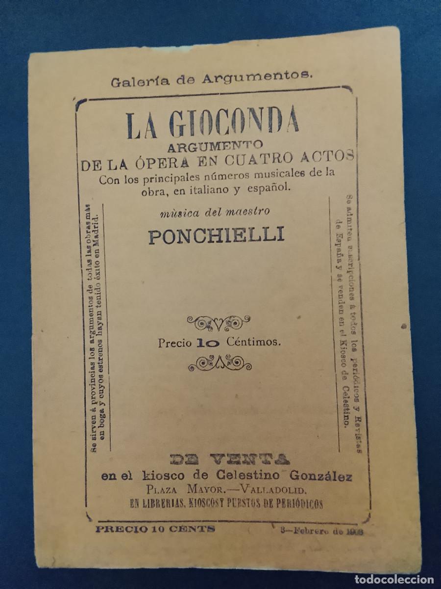 Libretos de &oacute;pera: La Gioconda. Argumento de la &oacute;pera en cuatro actos. M&uacute;sica del maestro Ponchieli