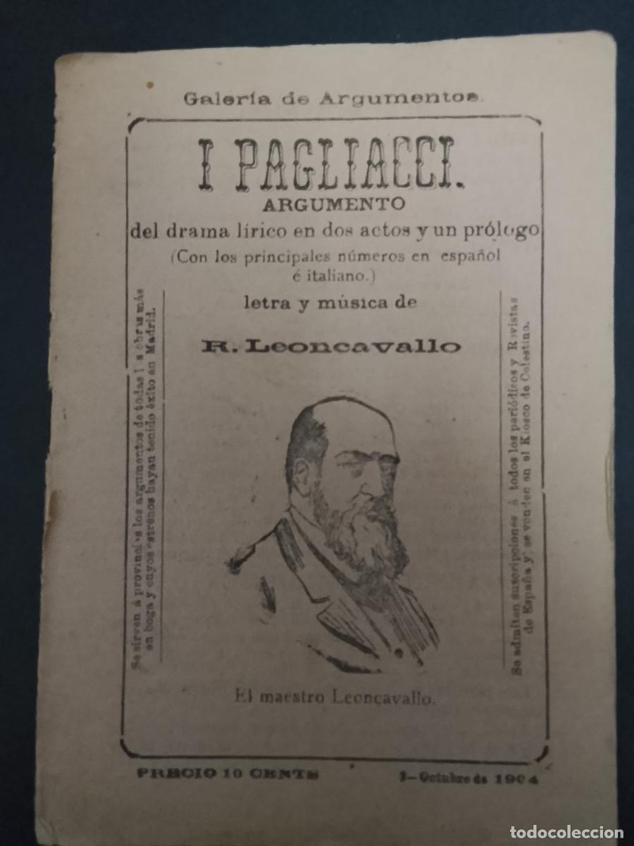 Libretos de &oacute;pera: I Pagliacci. Argumento del drama l&iacute;rico en dos actos y un pr&oacute;logo
