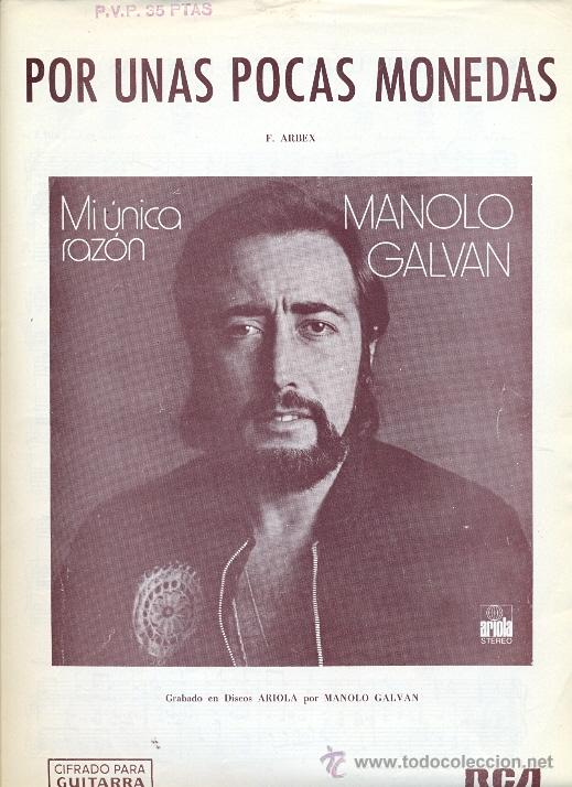 Partituren: MANOLO GALVAN: POR UNAS POCAS MONEDAS, CIFRADO PARA GUITARRA