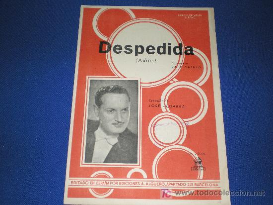 Partituras musicais: DESPEDIDA - SLOW-FOX - MUSICA DE JULIO MURILLO - EDICIONES ALGUERO. BARCELONA