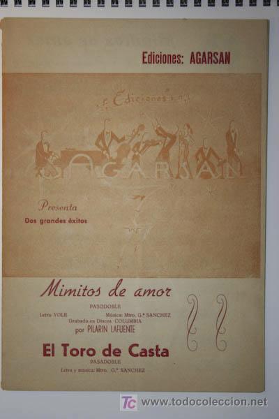 Partitions Musicales: Mimitos de amor.Pasodoble.Letra: Yole.El toro de casta.Pasodoble. Letra y m&uacute;sica: Mtro. G&ordf;. S&aacute;nchez.