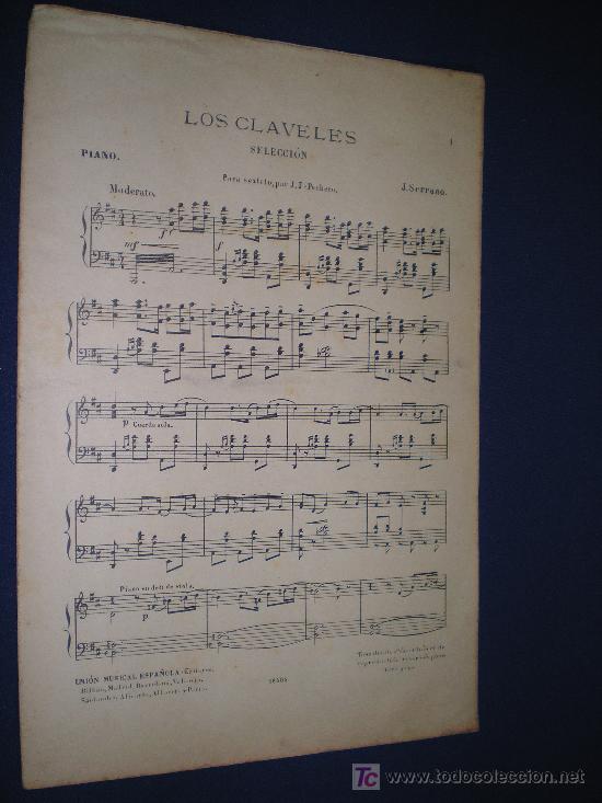 Partituras musicais: LOS CLAVELES - J. SERRANO - PIANO - ED. UNI&Oacute;N M&Uacute;SICAL ESPA&Ntilde;OLA