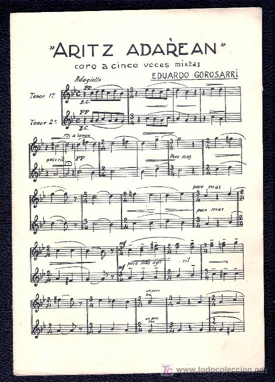 Partituras musicais: ARITZ ADA&acute;REAN - CORO A CINCO VOCES MIXTAS - EDUARDO GOROSARRI