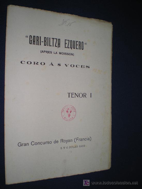 Partituras musicais: GARI-BILTZA EZQUERO - CORO &Aacute; 8 VOCES. TENOR 1