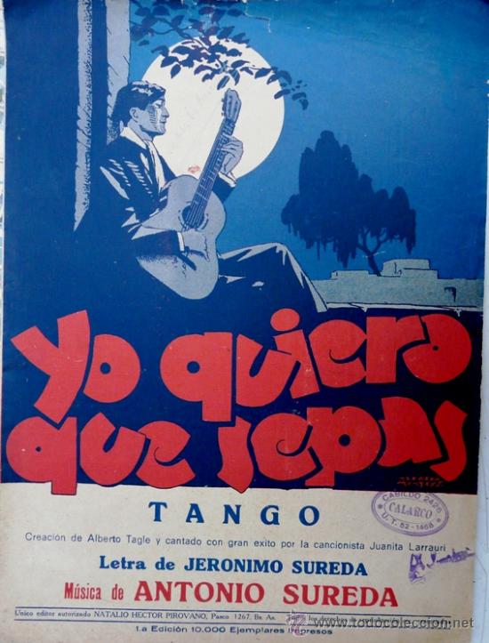 Partiture musicali: YO QUIERO QUE SEPAS - TANGO - PARTITURA ORIGINAL - LETRA: J.SUREDA - MUSICA: A. SUREDA -